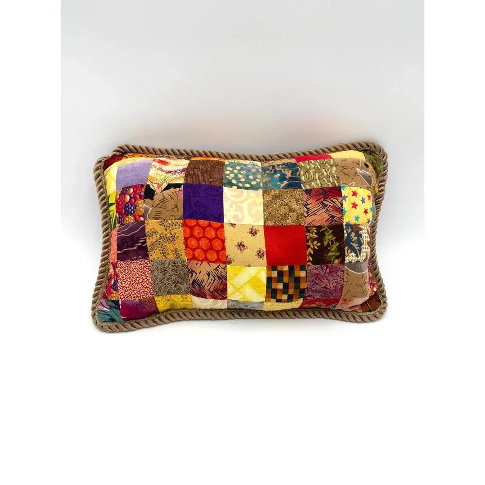 Handmade Patchwork Pillow – Burgundy Corduroy with Elephants